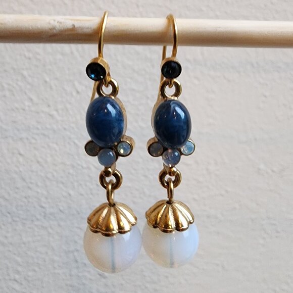 1928 Blue/Gold Beaded Drop Dangle Earrings - Picture 8 of 16